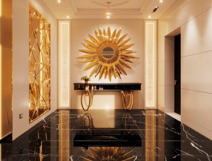 10 inspiracji na wnętrza glamour z akcentami w kolorze złota