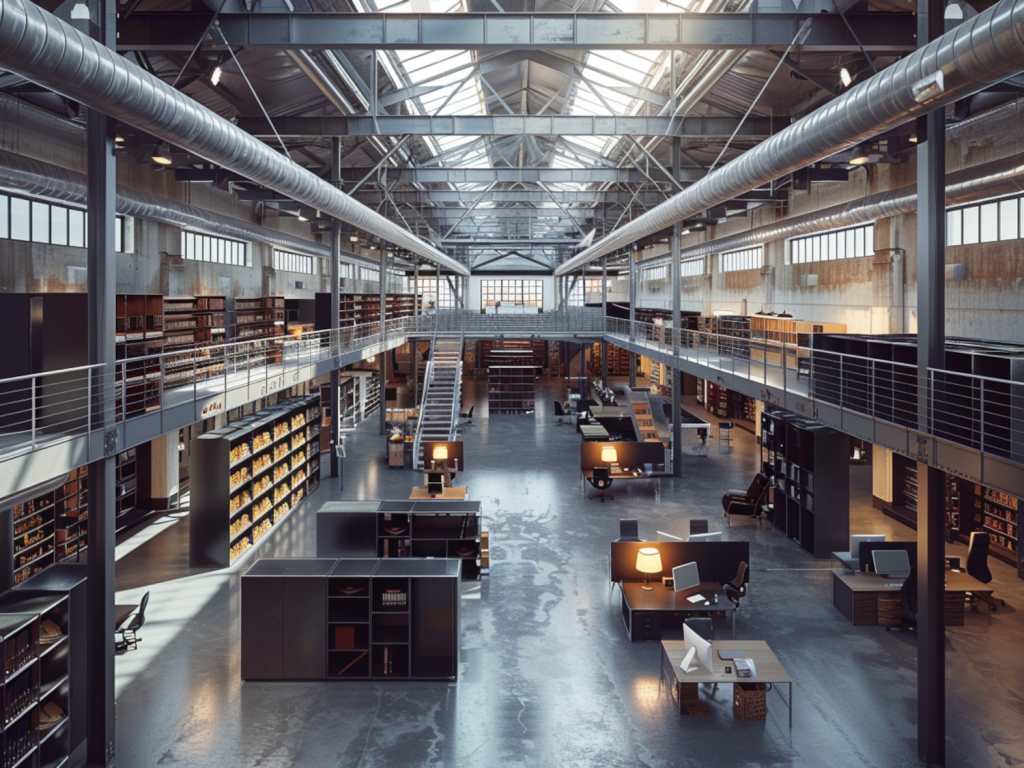 10 inspiracji na urządzenie przestrzeni biurowej w stylu industrialnym z metalowymi regałami
