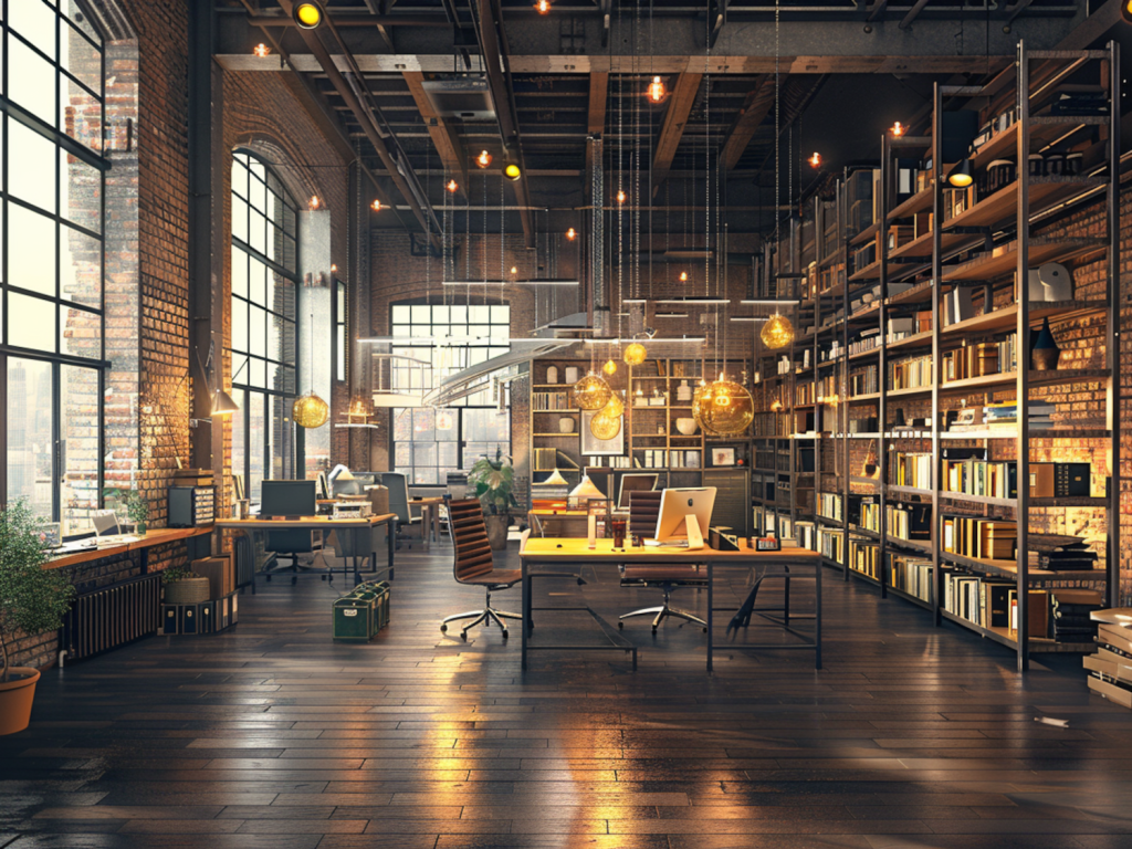 10 inspiracji na urządzenie przestrzeni biurowej w stylu industrialnym z metalowymi regałami
