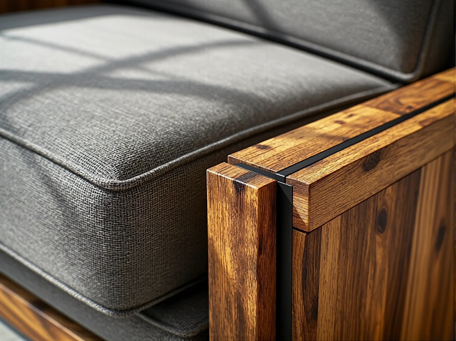 Aranżacja małego balkonu z drewnianą podłogą i roślinami, dopasowana stylem do wnętrza mieszkania.