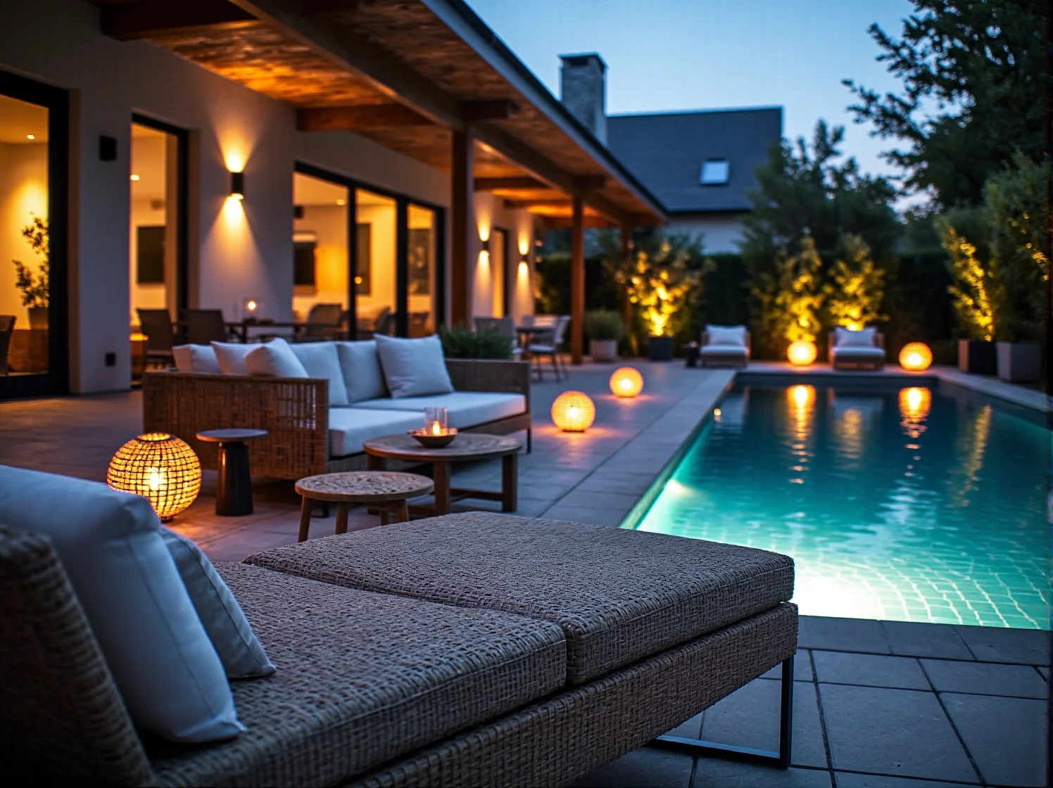 Ciepła barwa światła LED tworząca relaksujący klimat na tarasie