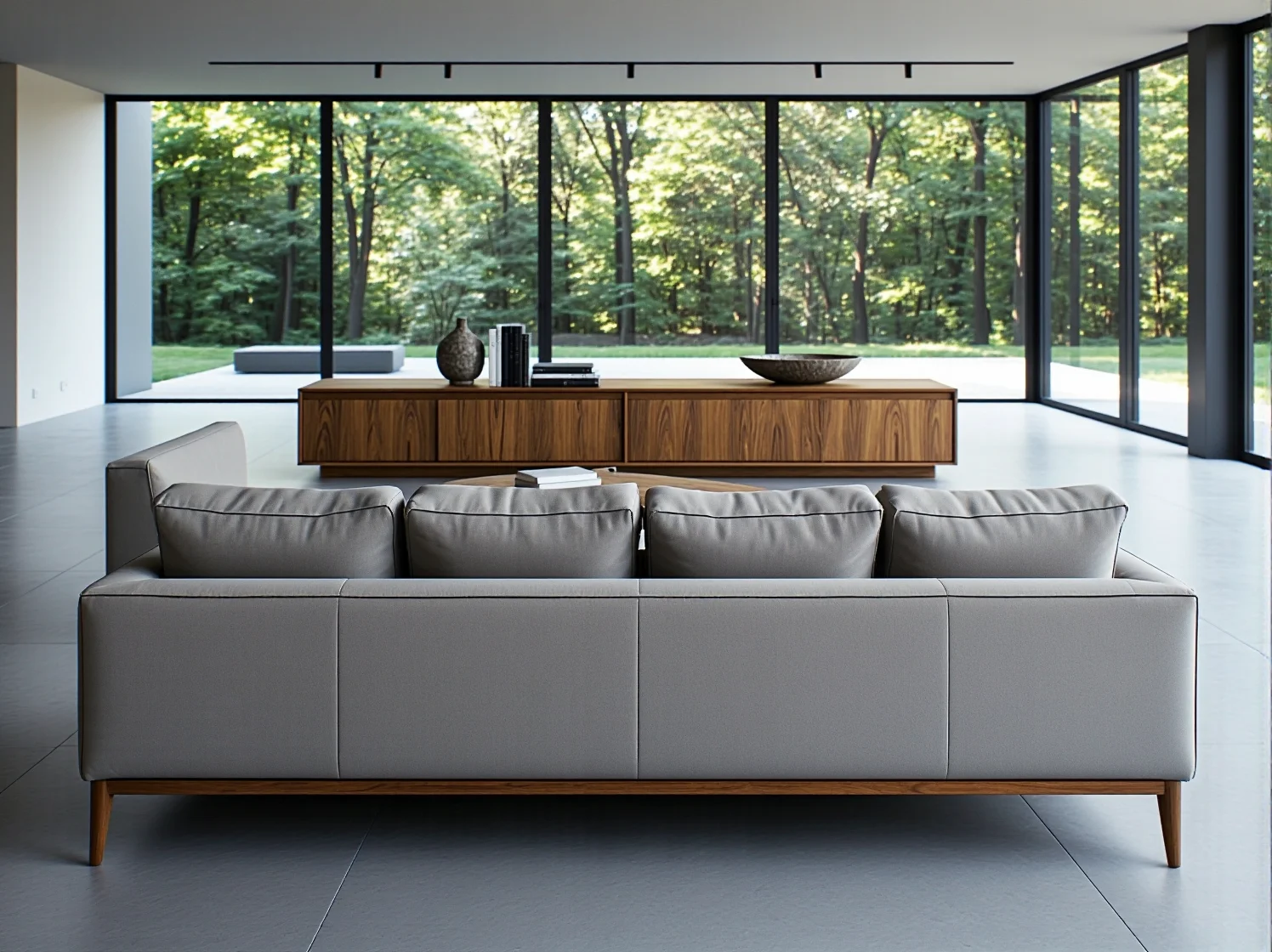 Wygodny narożnik z funkcją spania jako centrum wypoczynku w dużym salonie.