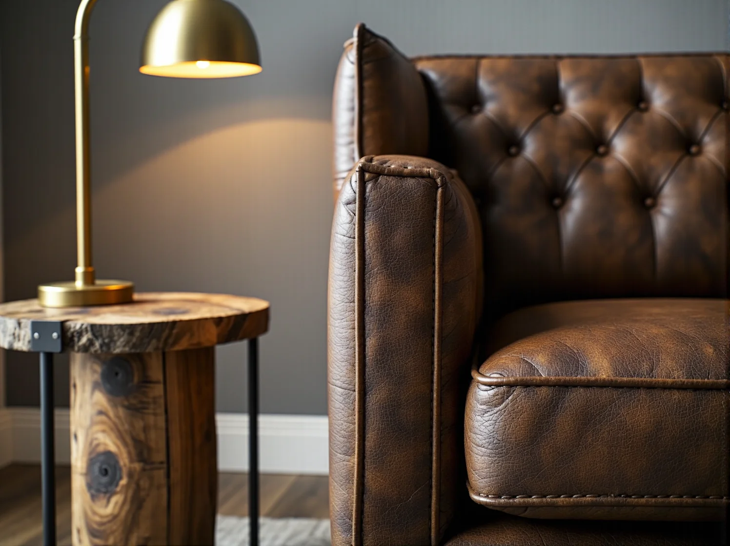 Elegancki stół jadalniany i metalowe krzesła w industrialnym wnętrzu.