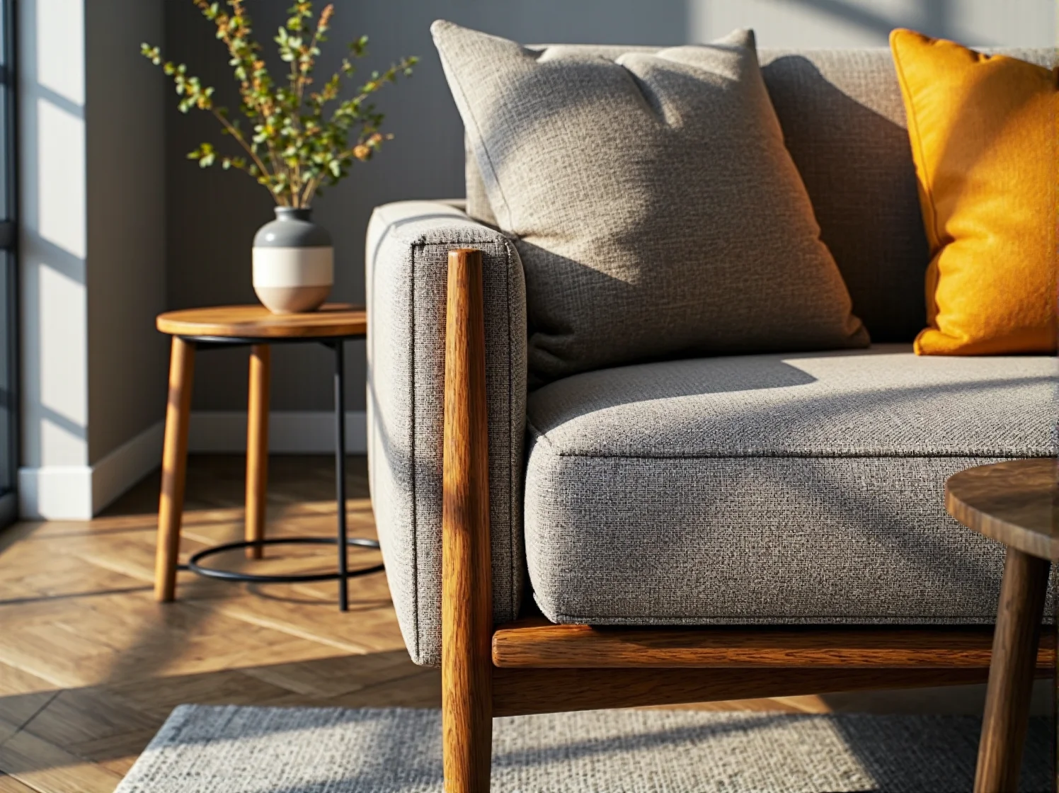 Przytulna jadalnia łącząca jasny stół skandynawski z krzesłami retro.