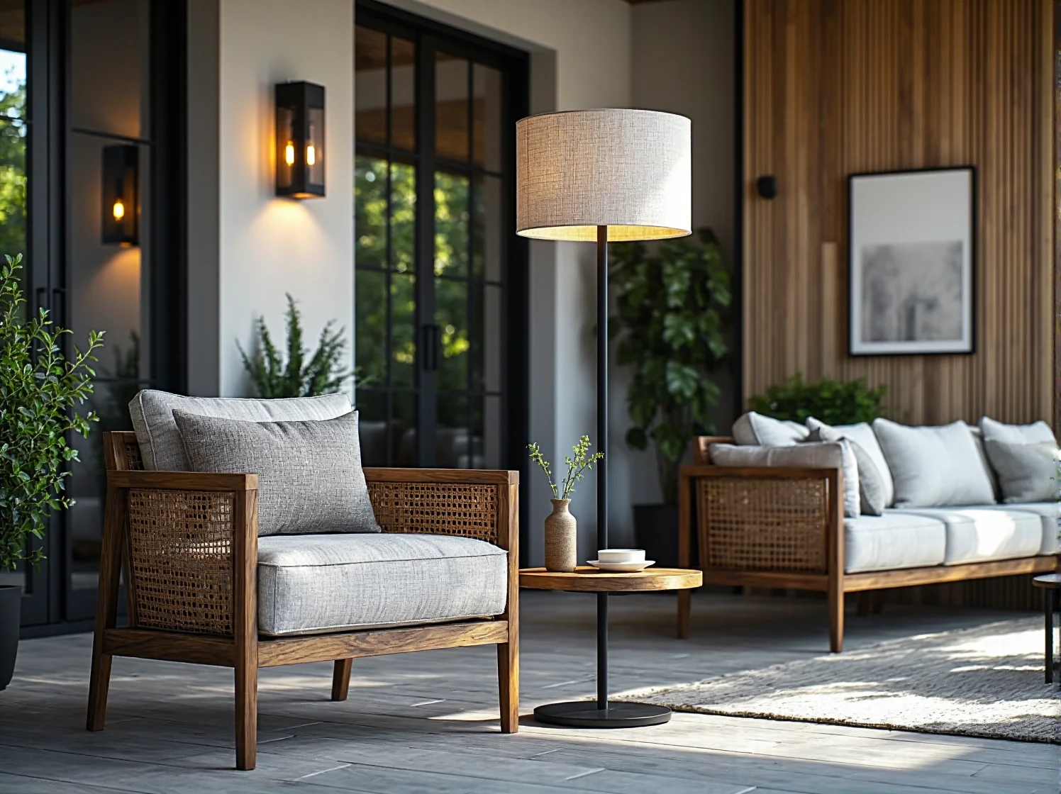 Metalowa lampionowa lampa solarna obok kwitnącej lawendy w stylu prowansalskim.