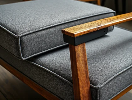 Łóżko składane z drewnianym stelażem i szarą tapicerką