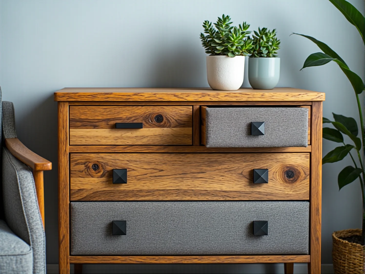 Malowanie drewnianego mebla jasną farbą w stylu skandynawskim