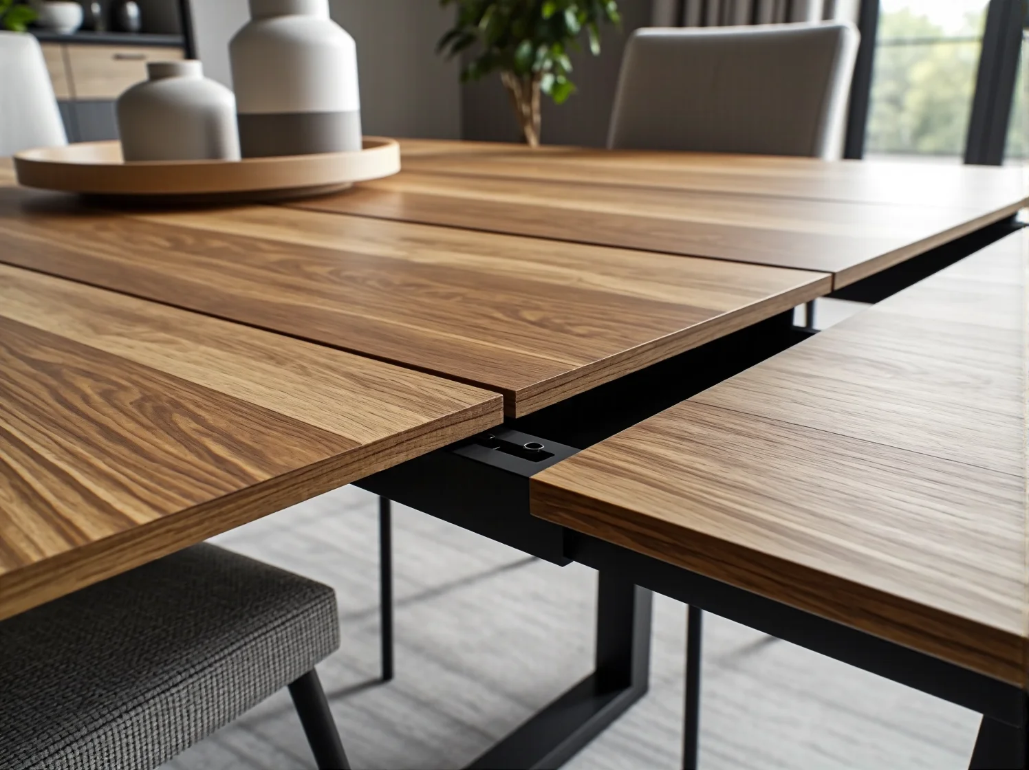 Nowoczesny mechanizm rozkładania stołu dębowego do jadalni