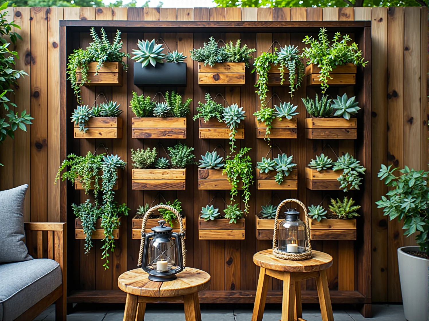 Detale z naturalnego drewna idealne do aranżacji przestrzeni outdoorowej.