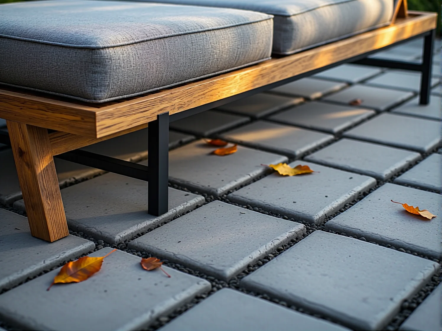 Nowoczesny taras z basenem oświetlony chłodnym światłem LED