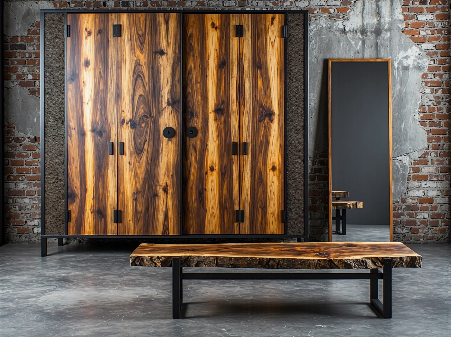 Pojemna szafa przesuwna z czarnymi detalami do wnętrza industrialnego.