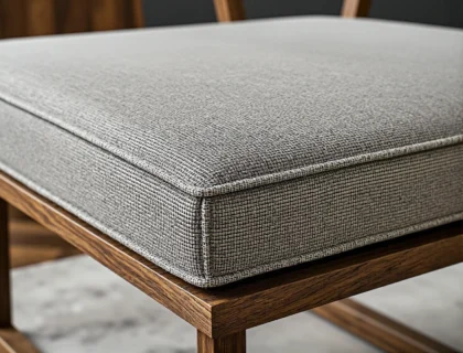 Krzesło skandynawskie drewniane z szarą tapicerowaną poduszką siedziska