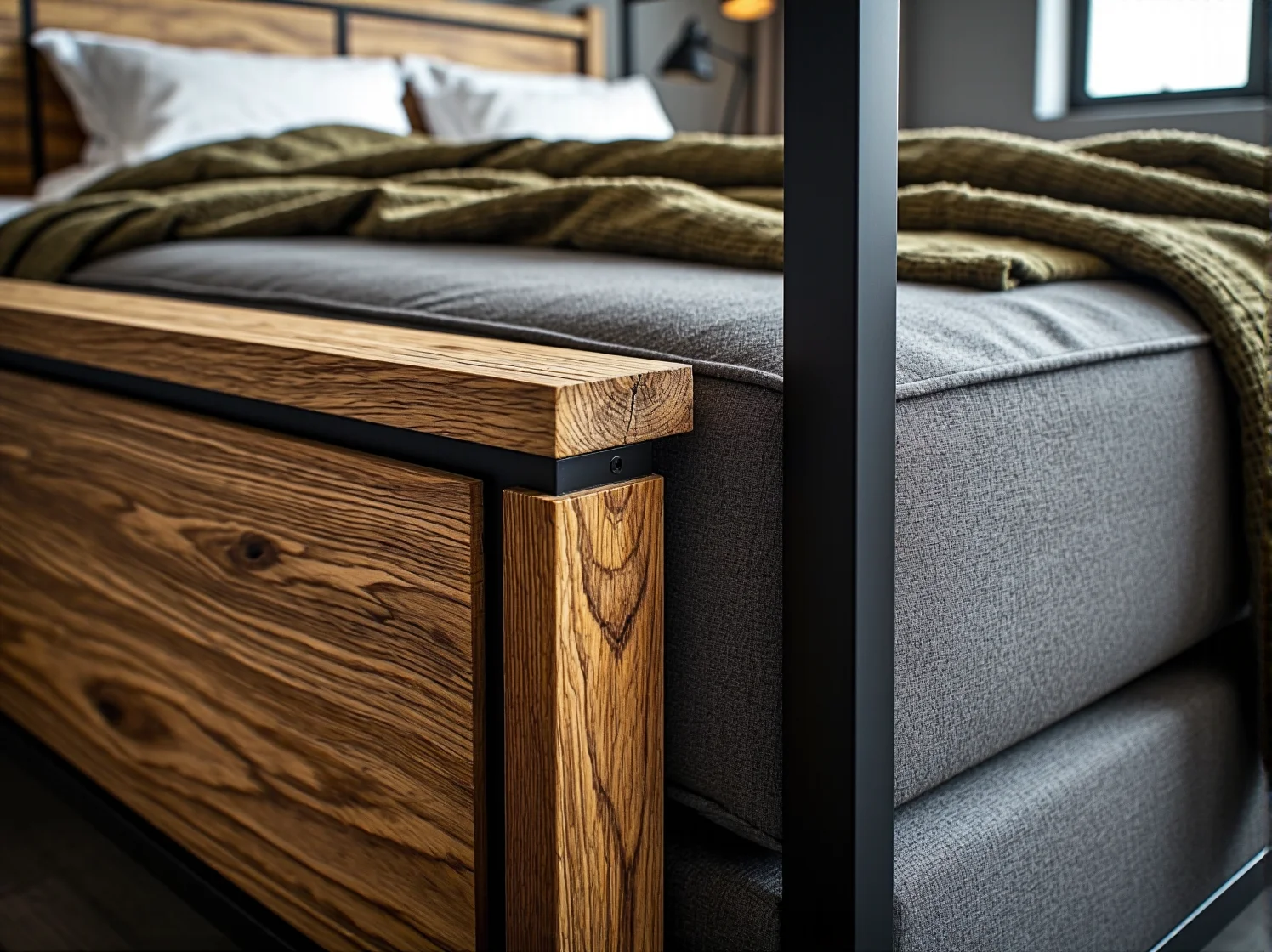 Stylowa komoda loftowa z szufladami, pasująca do nowoczesnej sypialni.