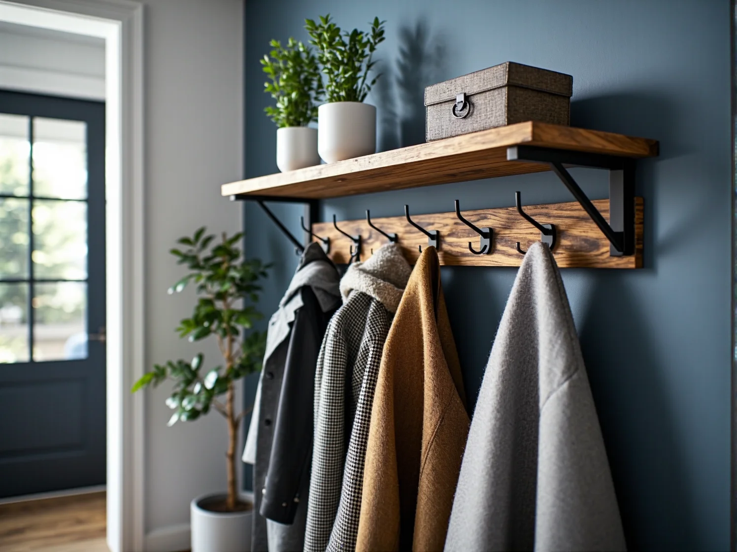 Kompaktowa szafka na buty z siedziskiem do wąskiego korytarza, idealna do małego przedpokoju.