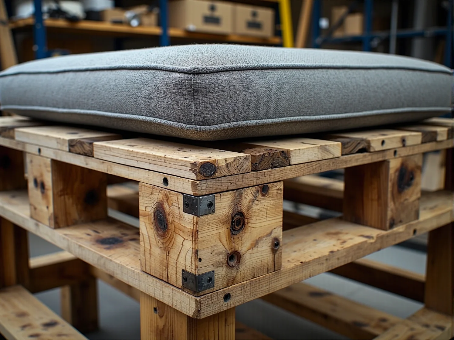 Przygotowanie i szlifowanie desek z palet na taboret.