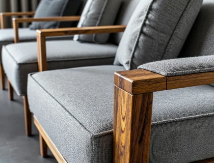 Narożnik tarasowy szary z drewnianym stelażem dębowym