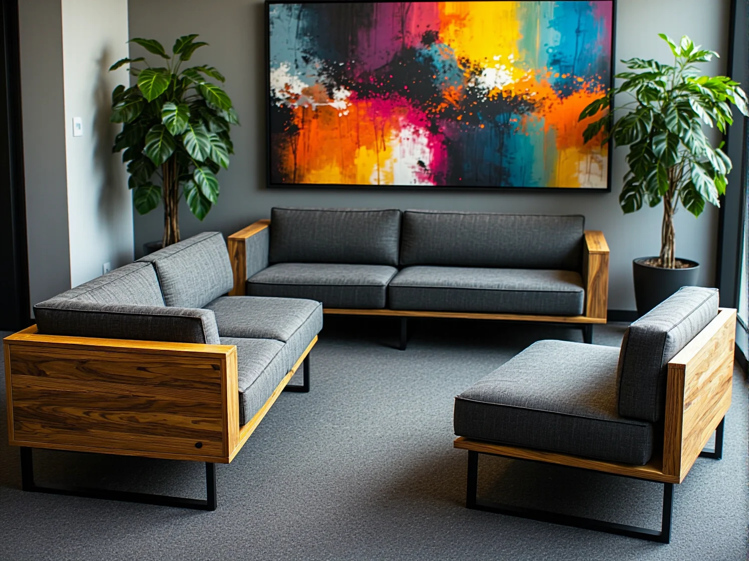 Trwałe i łatwe w czyszczeniu materiały obiciowe sof biurowych.